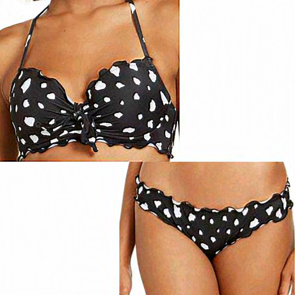 Sundazed Ruffle Edge Spotted Ava Underwire and‎ Mermaid Bikini Set Black 34D/S